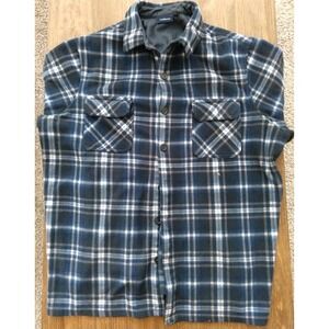 Croft & Barrow Fleece Plaid Button Up Long Slv Blue Shirt Jacket Men's XL Flaws